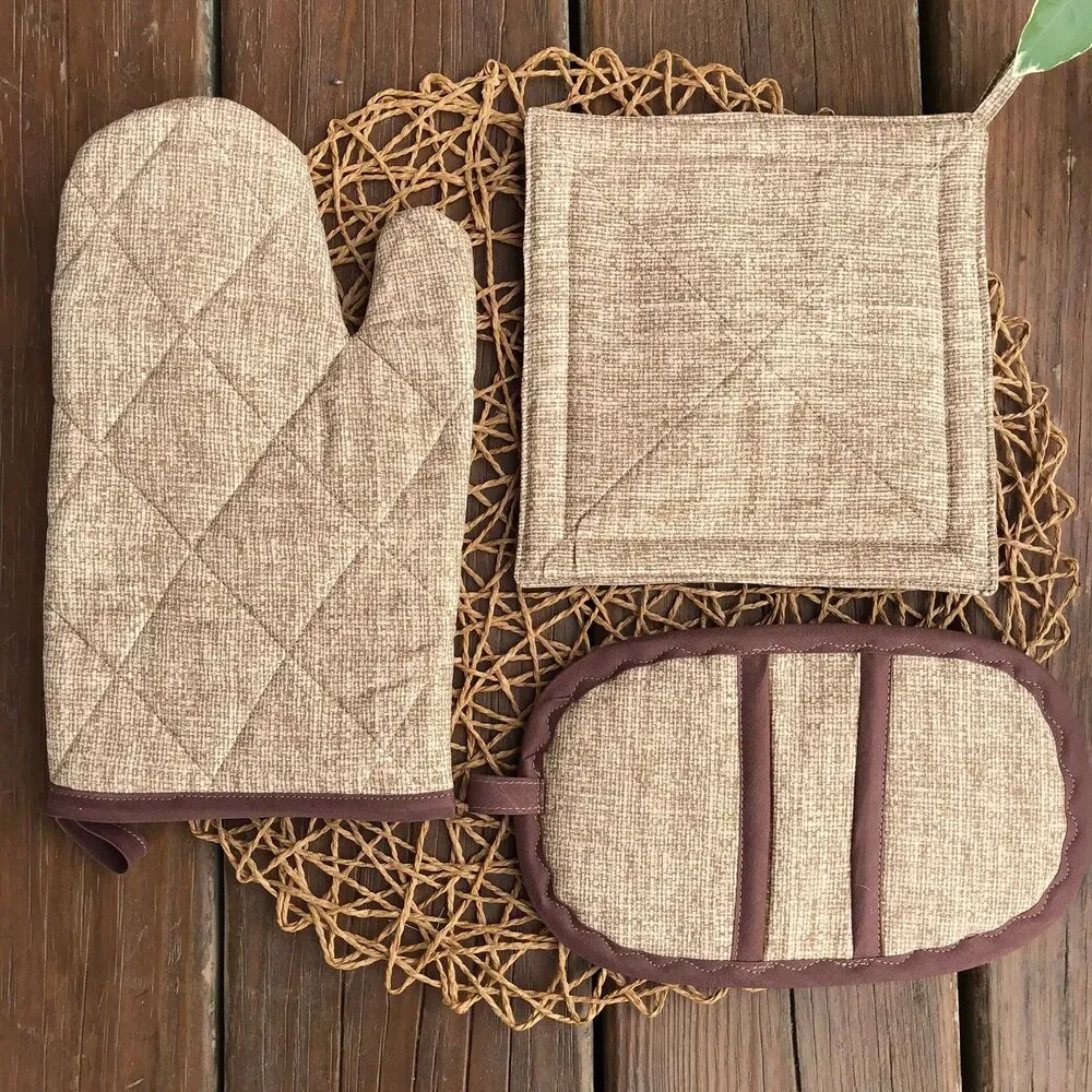 Oven Mitt, 2 Finger Hotpads, Square Potholder, Neutral Print, Baking Gift Set